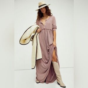 Free People Marissa Henley Dress Pink Waffle
Knit Maxi Length